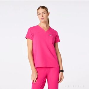 FIGS Catarina One-Pocket Scrub Top in Shocking Pink